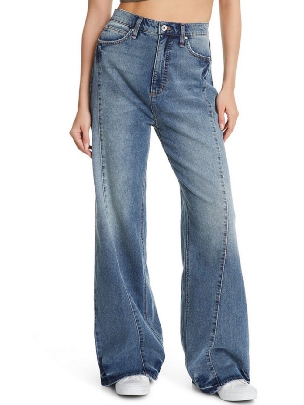 NWT Frayed Seamed High Rise Wide Leg Jeans - Blue Size 30